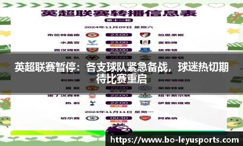 英超联赛暂停:各支球队紧急备战,球迷热切期待比赛重启